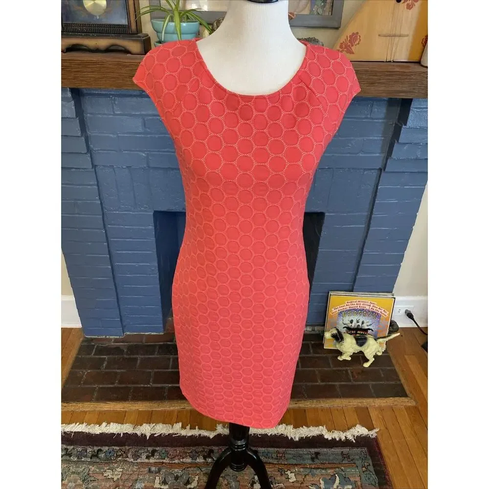 JULIA JORDAN Size 6 Tank Dress Coral Pink Textured Sleeveless Shift MIDI Size S